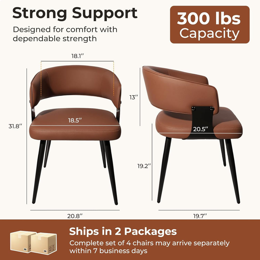 Dining Chairs Set of 4, Modern Upholstered Faux Leather Kitchen Chairs with Curved Back, Easy to Assemble & Clean for