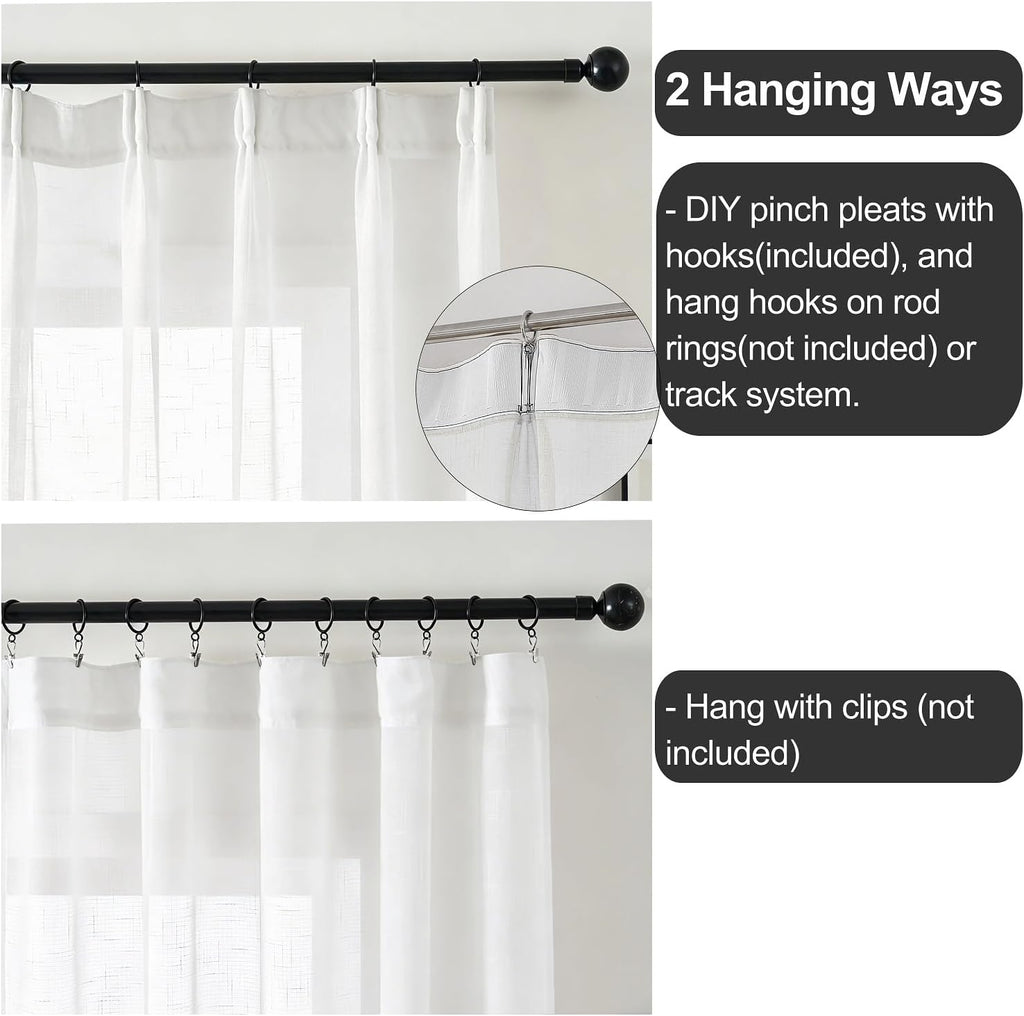 Off White Sheer Curtains 2 Panels, Thin Textured Linen Look Ceiling Curtains & Drapes, Rustic See