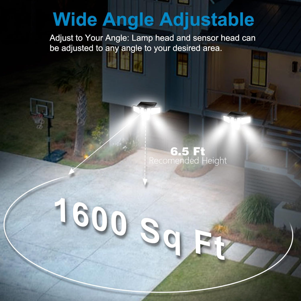 Solar Lights Outdoor, 2 Pack 300 LED High Brightness Cordless Solar Motion Sensor Lights; 4 Adjustable Heads,320°