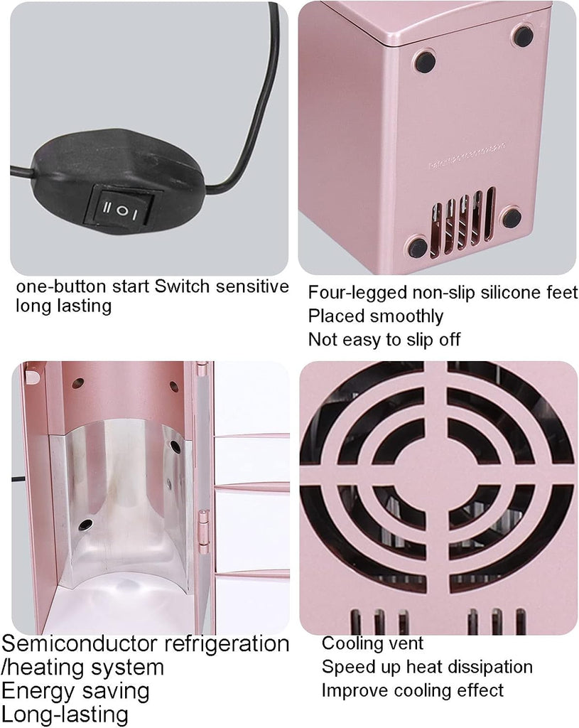 Portable Cooler & Warmer Mini Fridge - 4.7x3.3x9.8" Rose Gold Thermoelectric Mini Fridge for Skincare, Cosmetics