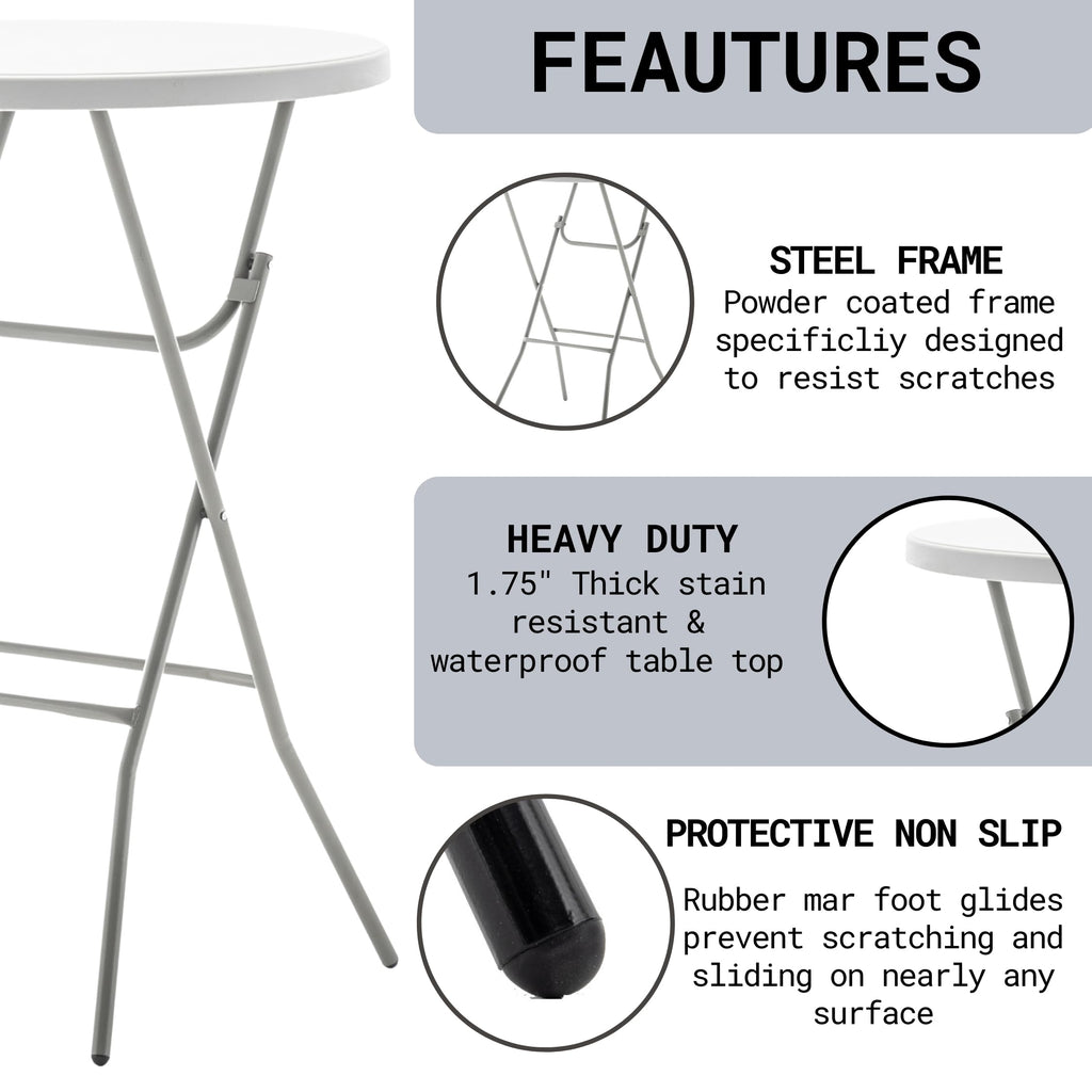 White 2.63 Foot 32in Round Plastic Bar Height Folding Cocktail Table 330lb Weight Capacity Commercial Portable