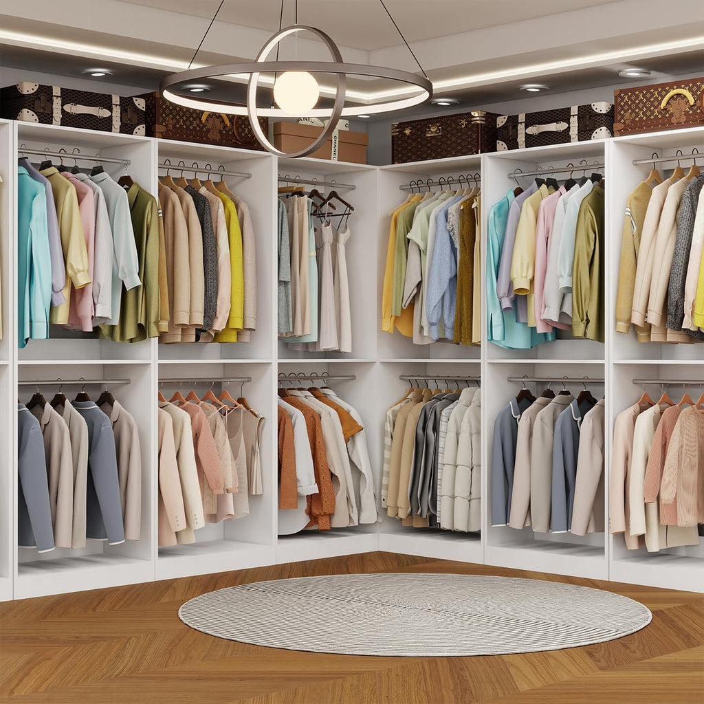Closet System, 8FT Closet Organizer System Small Wood Walk-in Closet Freestanding System Corner Closets Shelf Storage