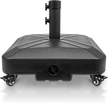 Patio Umbrella Base Heavy Duty with Wheels Square Market Stand 4 Locks 2 Knobs 125lb Capacity, Black