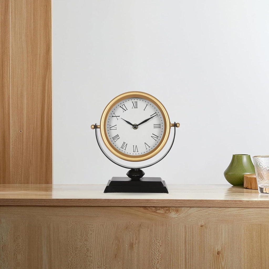 Desk Clock - Classic Vintage Clock and Decorative Shelf Decor,Silent Non-Ticking Clock with Distressed Metal Frame for Office, Living...