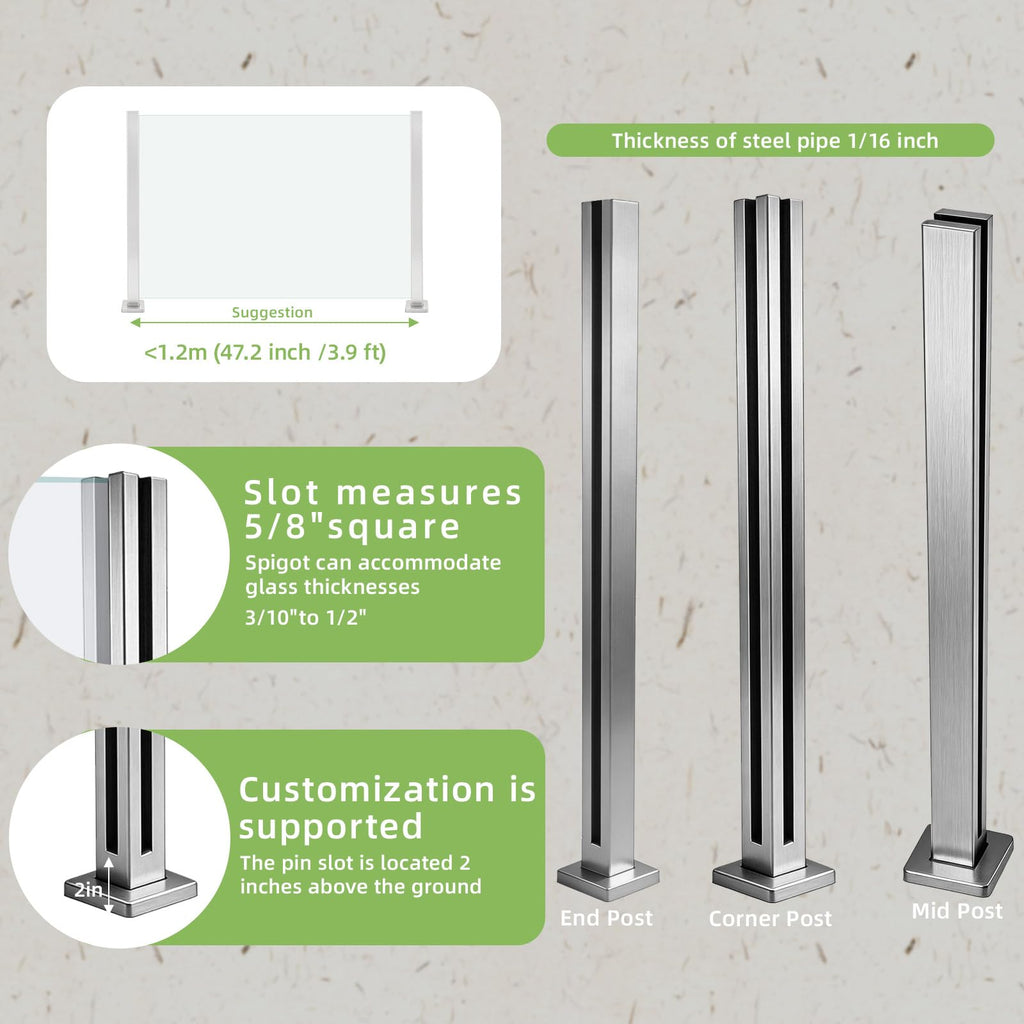 43.5" Glass Railing Post, Middle Glass Post for Center System
