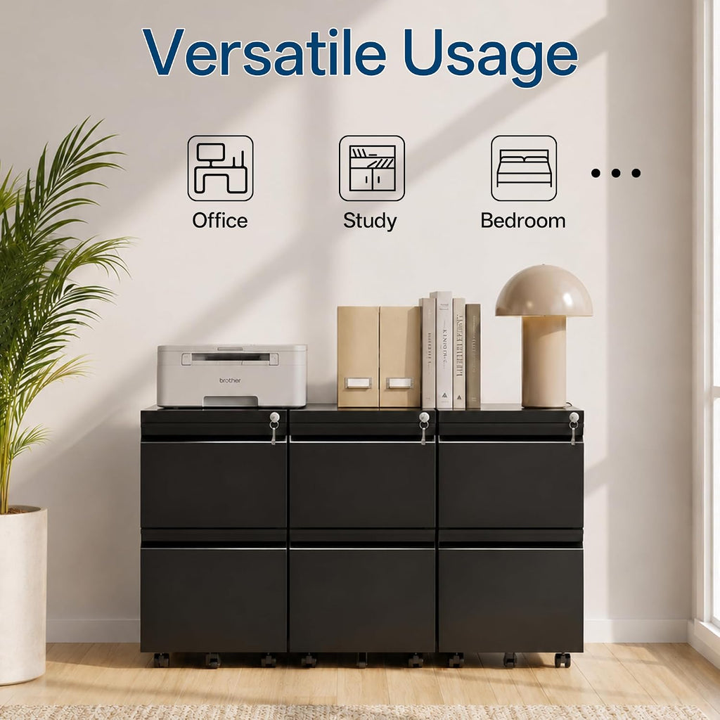 Fully Assembled 2 Drawer Mobile File Cabinet with Lock | Under Desk Metal Filing Cabinet , Rolling Storage for