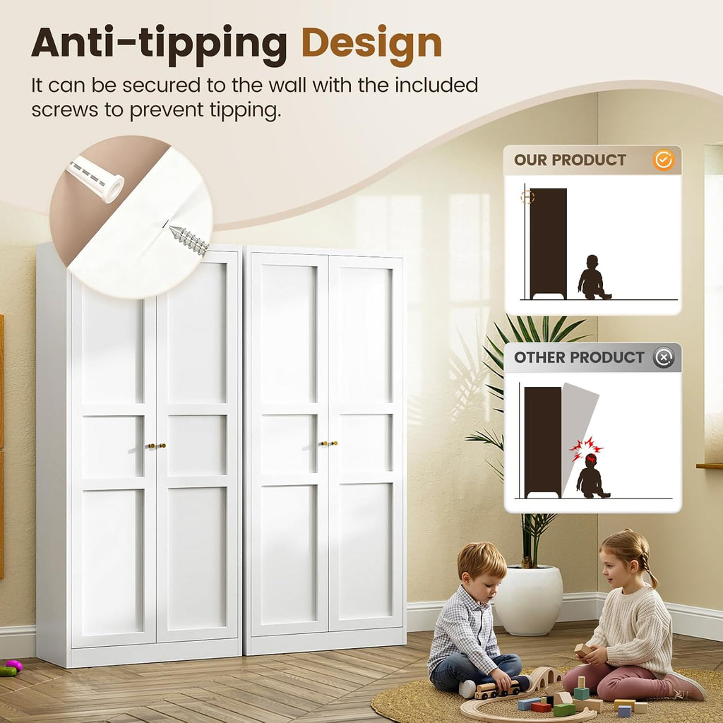 Metal Storage Cabinet - 71" White Kitchen Pantry with 2 Doors and 5 Adjustable Shelves, 5-Tier Tall Steel Locker