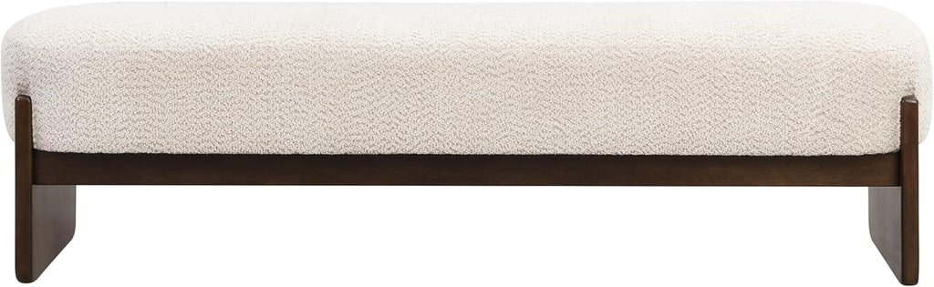 Arden Minimalist Style Rectangular Loop Yarn Fabric Ottoman Bench, Rubberwood Frame, Entryway Bench, Living Room Sofa