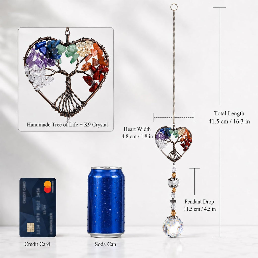 Tree of Life Heart Crystal Ball Prism Suncatcher Pendant Decor - Tree of Life Heart Shaped Crystal Ball Prism Pendant