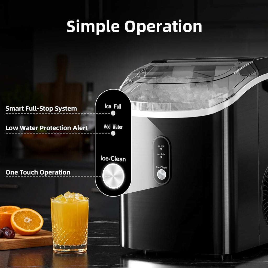 Nugget Ice Maker Countertop, 34Lbs/24H, Soft Chewable Ice, Self-Cleaning, Portable Ice Machine, Fast Making in 8