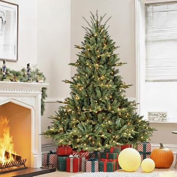 Prelit Christmas Tree, 4 to 9 ft, Premium Douglas Fir Christmas Tree, Pre Lit Hinged Xmas