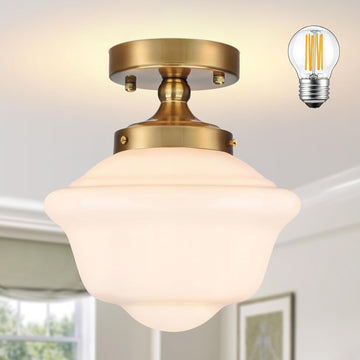 8" Gold Schoolhouse Lights Fixture Schoolhouse Light Fixtures Ceiling Mid Century Lights Fixture Milk Glass Fixtures