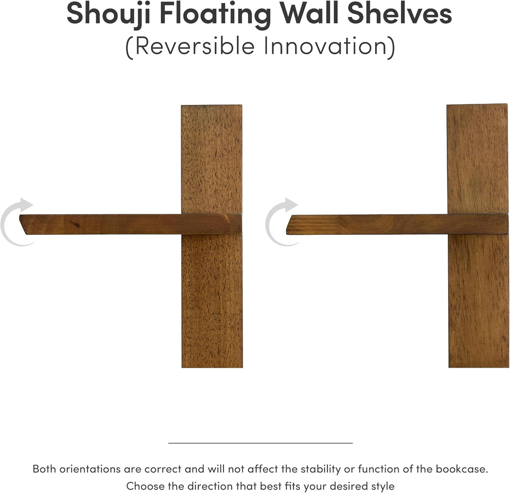 Solid Wood Floating Wall Shelves, Premium Hardwood Hanging Shelves with Reinforced Brackets, Japanese Joinery Wall