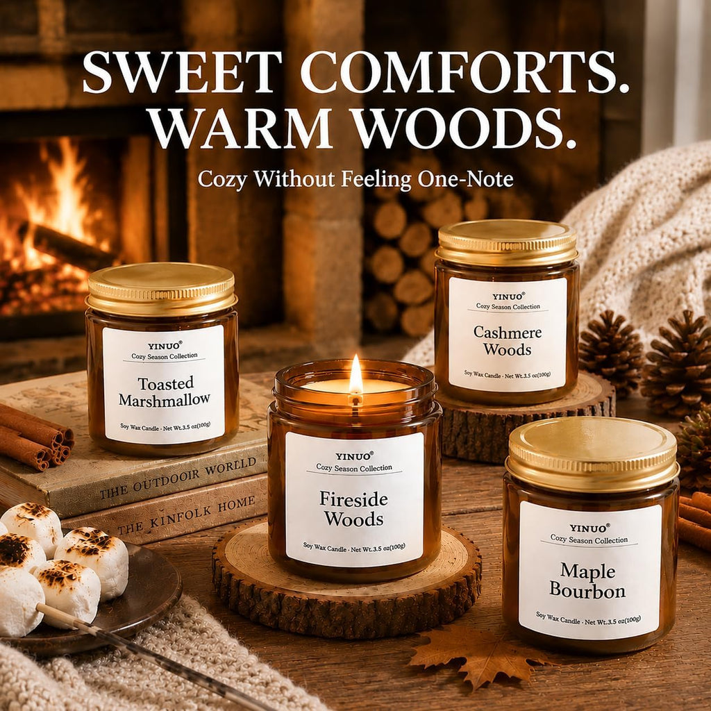 12-Piece Fall & Winter Scented Candle Gift Set, 3.5 oz Each | 12 seasonal scents in amber glass jars, soy wax and