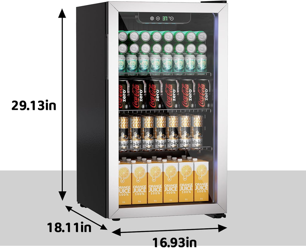 3.0 Cu.ft Beverage Refrigerator Cooler, 105 Can Mini Fridge with Glass Door, Dig