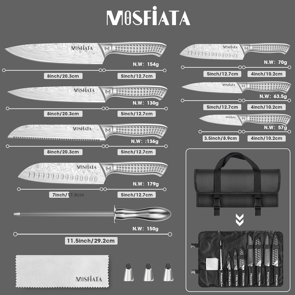 Kitchen Knife Set, 12 Pcs Japanese Stainless Steel Knife Sets with Oxford cloth storage bag with Knife Sharpening