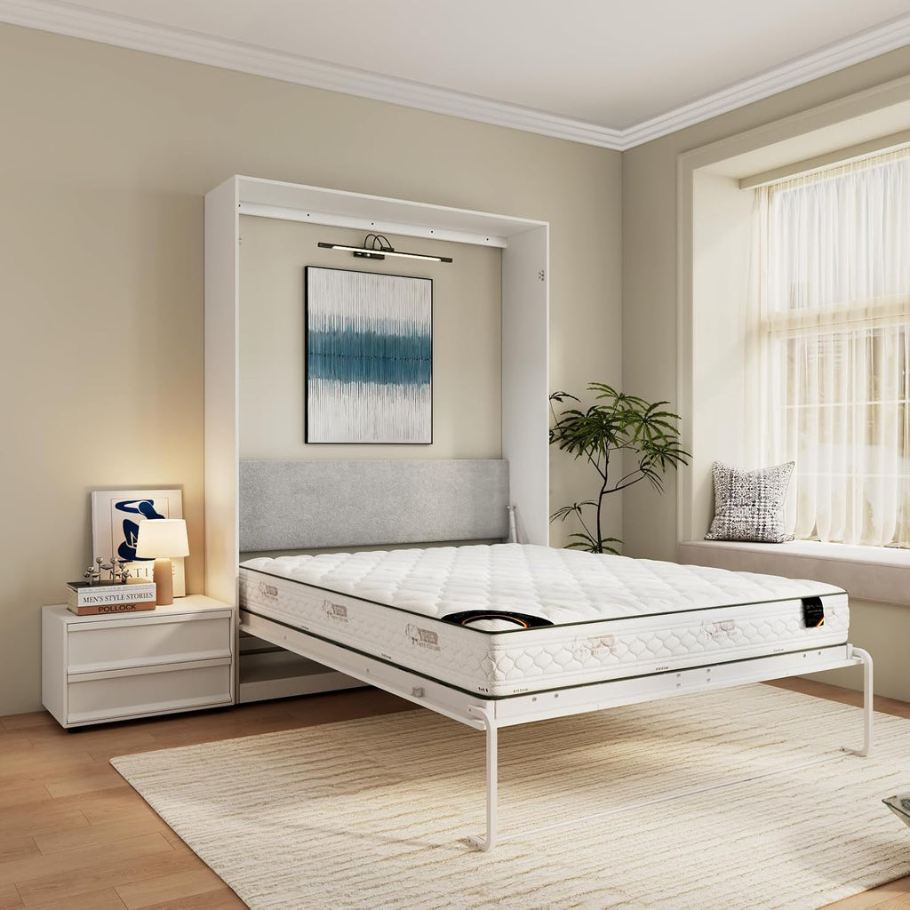 Farmhouse Murphy Bed Queen, 85" Wall Bed Folds to Save Space, Concealed Bed Frame with Hydraulic Rod and Wall Mounted