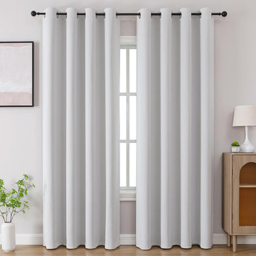 Grayish White Blackout Curtains 63 inch Length 2 Panels Set, Room Darkening Drapes Bedroom, Thermal Insulated Light