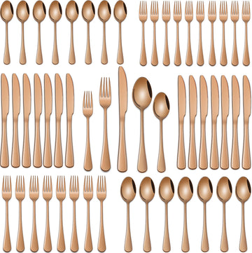 Rose Gold 30-Piece Flatware Sets Service For 6,Pink Silverware Set Includes Knife Spoon And Forks Eating Utensils