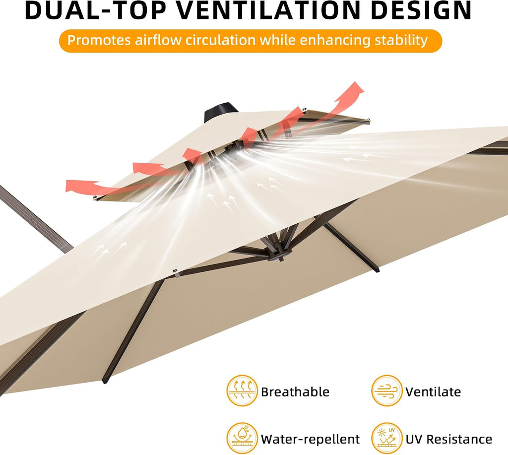 10x13FT Cantilever Outdoor Patio Umbrellas, Double Top Large Rectangle Umbrella