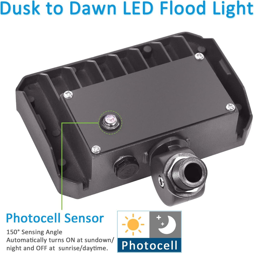 60W LED Flood Light with Knuckle, Outdoor Security Fixture Dusk-to-Dawn Photocell 5000K 7,800lm(300W Equivalent)