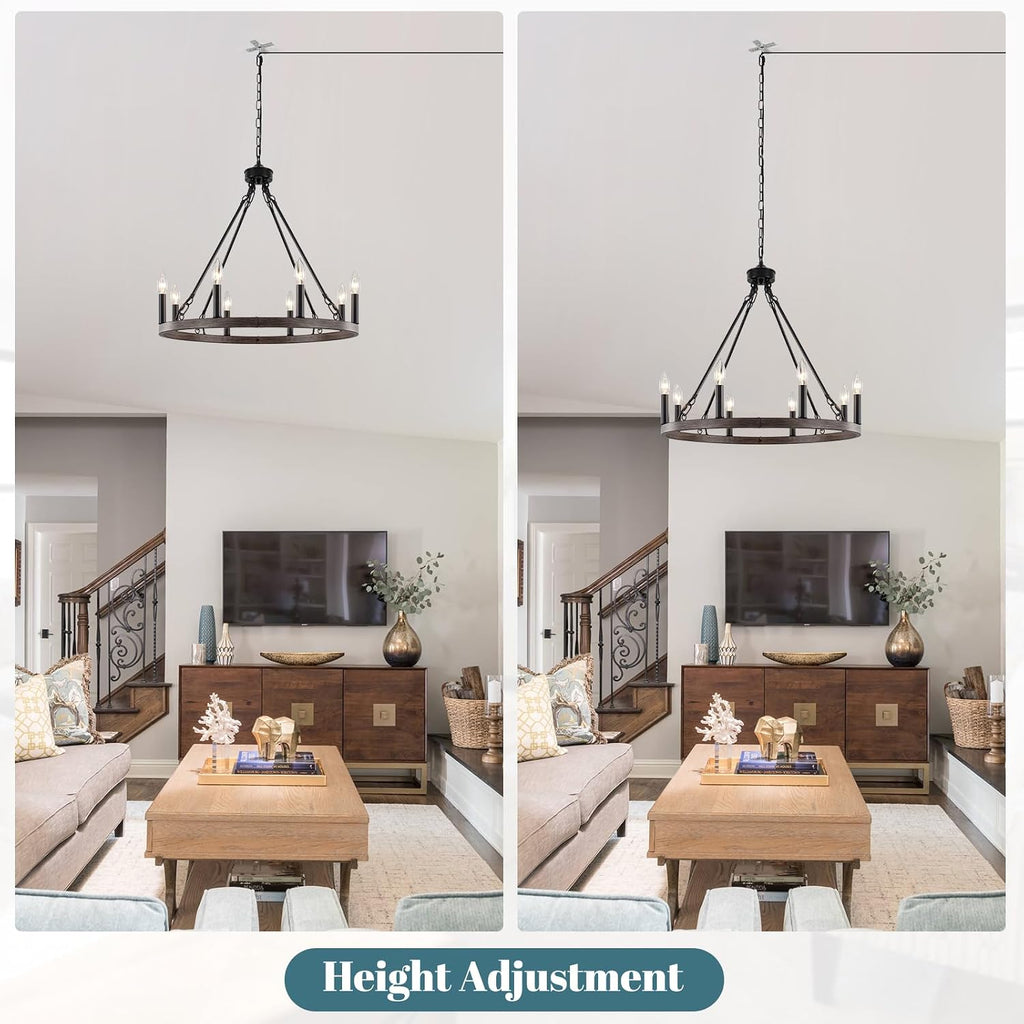 Plug in Chandelier Wagon Wheel, 8 Light 23.6'' Round Farmhouse Hanging Light with Plug in Cord