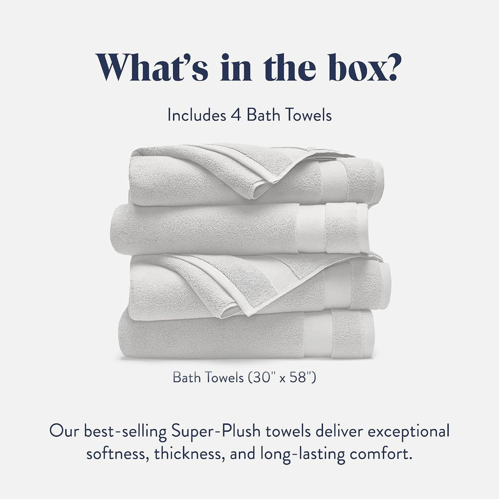 100% Turkish Cotton Bath Towels Spa-Quality Cotton - Set of 4, White