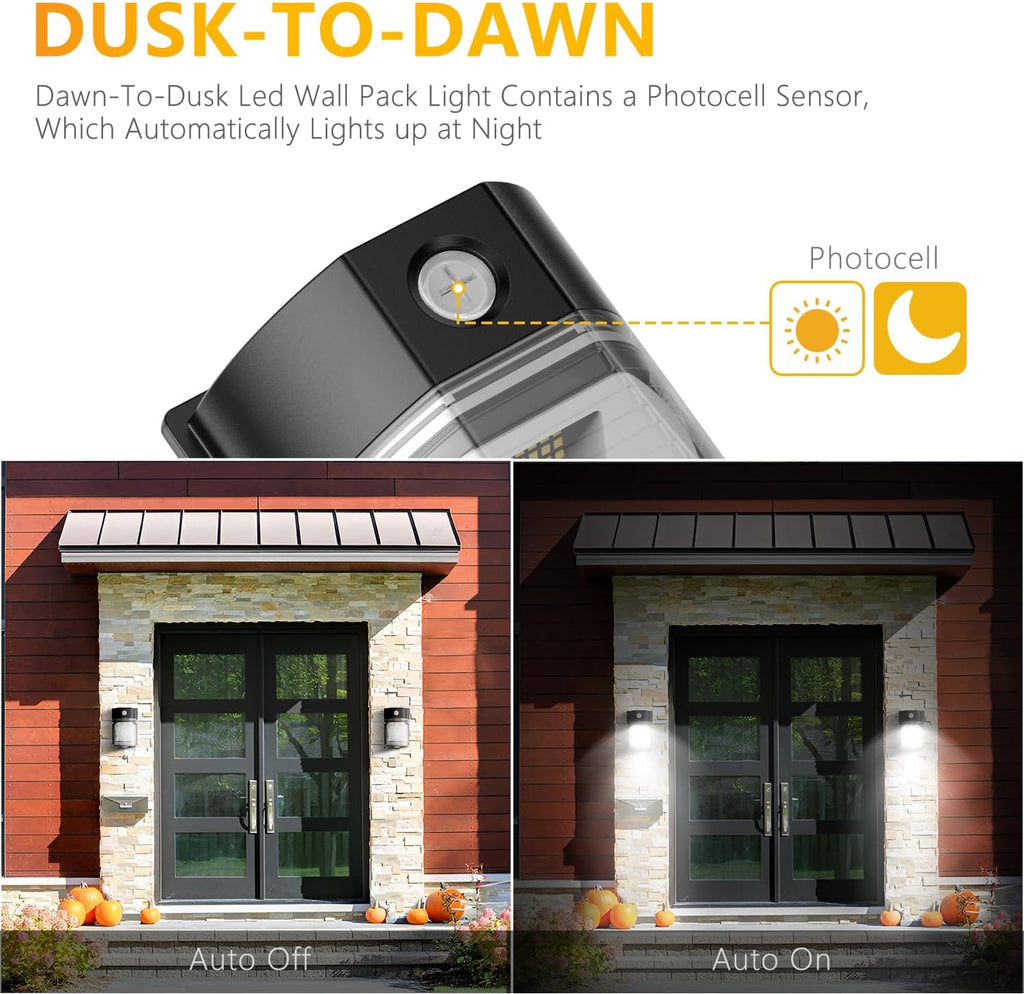30W LED Wall Pack Light with Dusk to Dawn Sensor, 3600LM, 5000K Daylight, 120Vac Led Porch Lights, IP65 Waterproof