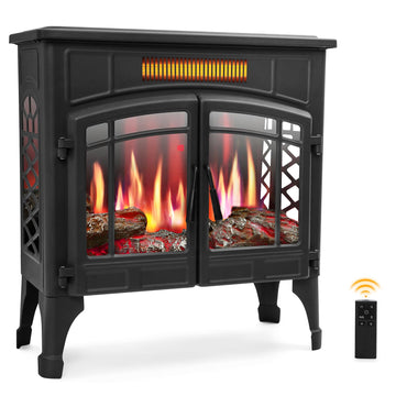 Electric Fireplace Heater, 25" Freestanding Stove Heater with 3D Realistic Flame Effect, Fireplace Stove Overheat