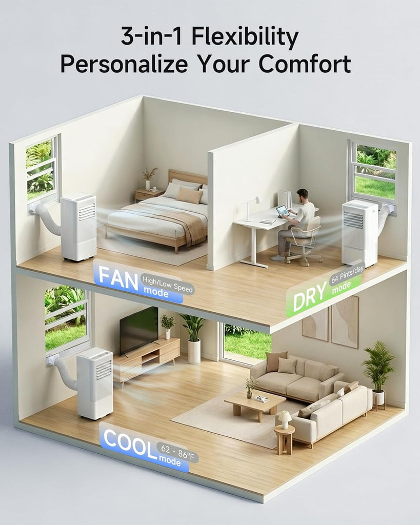 Portable Air Conditioners, 10000 BTU Air Conditioner Portable for Room Up to 450 Sq.Ft, Remote Control, 24H Timer
