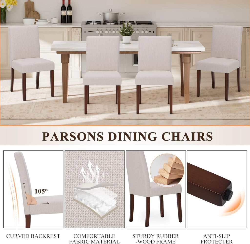 Upholstered Dining Chairs Set of 2, Fabric Dining Room Chairs, Modern Wooden Dining Chair, Kitchen Side Chairs