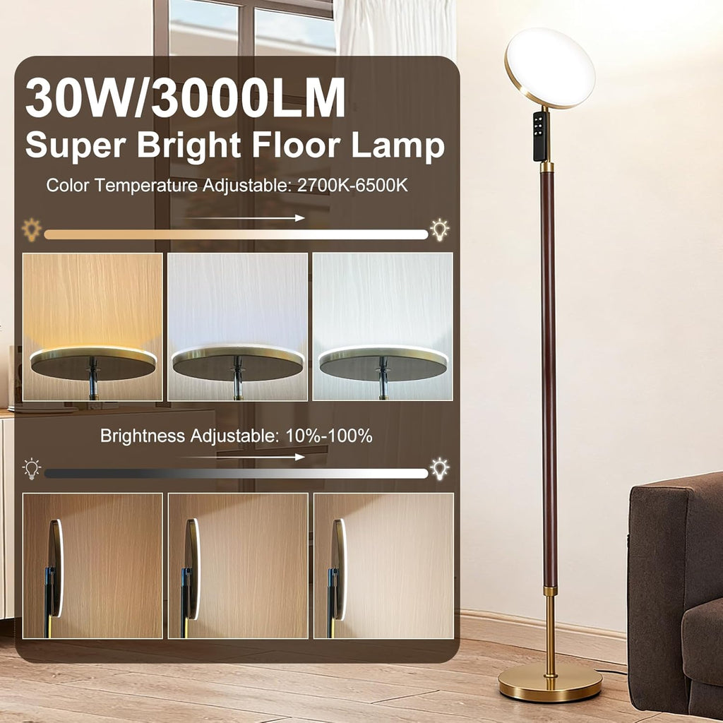 Wood Floor Lamp 30W 3000Lm Super Bright LED Wooden Floor Lamp