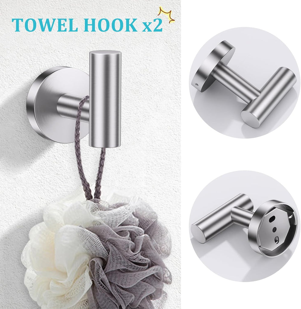 5-Pieces Brushed Nickel Bathroom Hardware Accessories Set 23.6inch SUS304 Stainless Steel Towel Bar Set Double Post