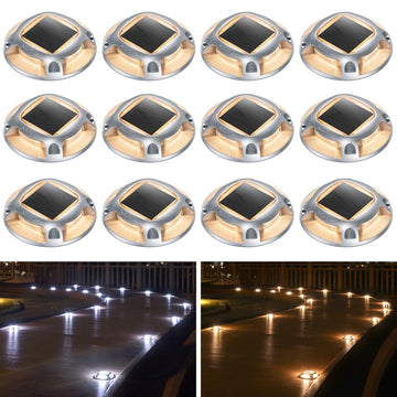 Solar Driveway Lights Outdoor 12 Pack, 2 Color Modes LED Deck Dock