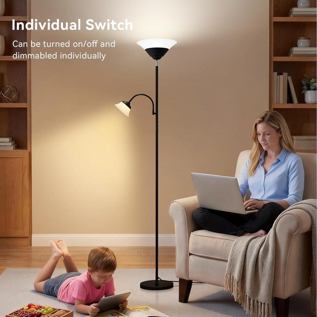2-in-1 Torchiere Floor Lamp, 34W Super Bright LED Standing Lamp with Remote & Touch Control