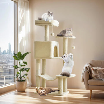 44 Inch Cat Tree Tower, Cat Climbing Tower with Natural Sisal Scratching Posts, Hammock