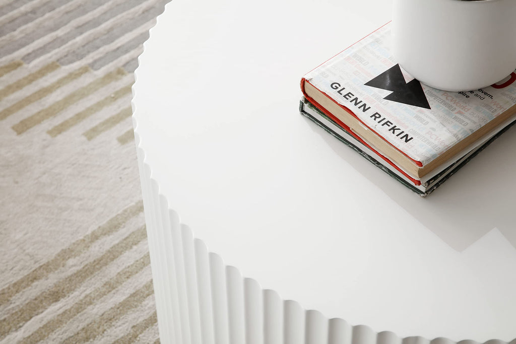 2-Piece Nesting Coffee Tables Set - Modern Drum End Tables for Small Spaces, White Round Accent Furniture s (15.75" H)