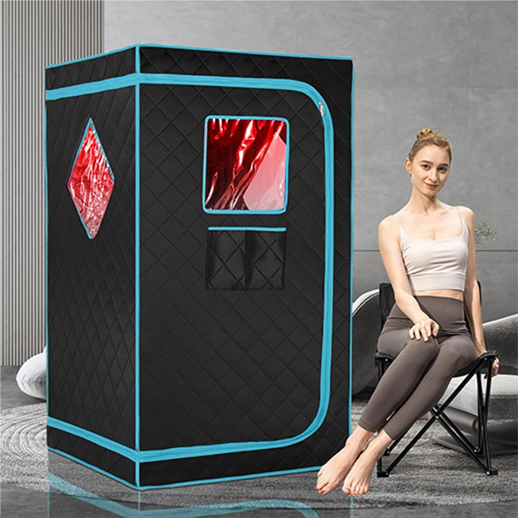 Portable Full Size Infrared Saunas for Home, One Person Full Body Home Spa Tent with Heating Foot Pad, Remote Control, Reinforced Foldable Chair (Black) A129-B0C37D4Y2T
