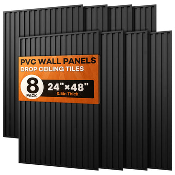 8 Pack 3D Wall Panels, 24"x48" PVC Textured Slat Interior Wall