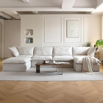 U-Shaped Couches for Living Room, Convertible Sectional Sofa, 162" Modern Deep Seat Soft Cloud Couch, Modular Sectional Sofas with Ottomans, Sofa Cover Removable(Beige)