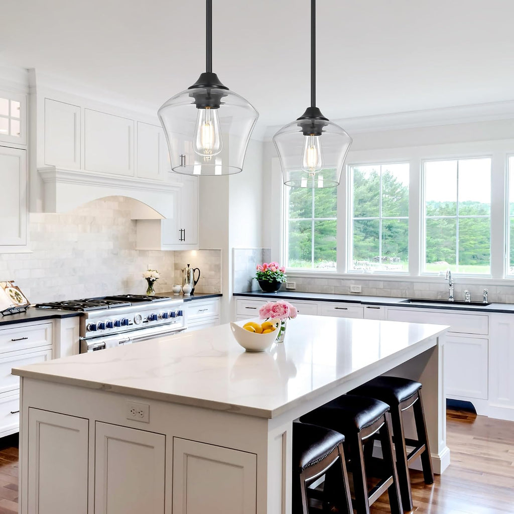 1-Pendant Lights Kitchen Island, Hand Blown Glass Pendant Light Fixtures, Metal Light Fixtures Rod Ceiling Ceiling