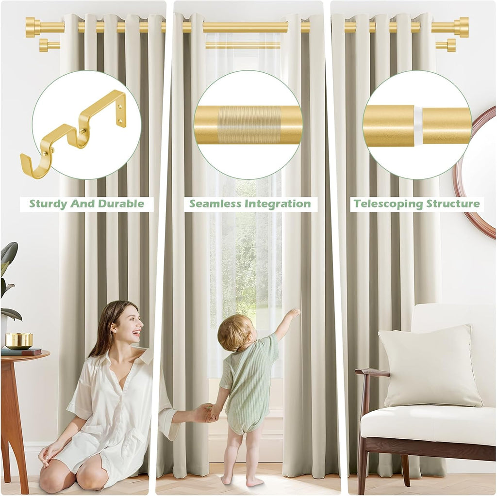 Gold Double Curtain Rods for windows:Adjustable Heavy Duty Double Curtain Rod for Bedroom Living Room,1