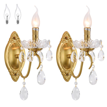 Crystal Wall sconces Set of Two, Gold sconces Wall Set of 2, Vintage Crystal Wall Light, Candelabra Wall Sconce Light
