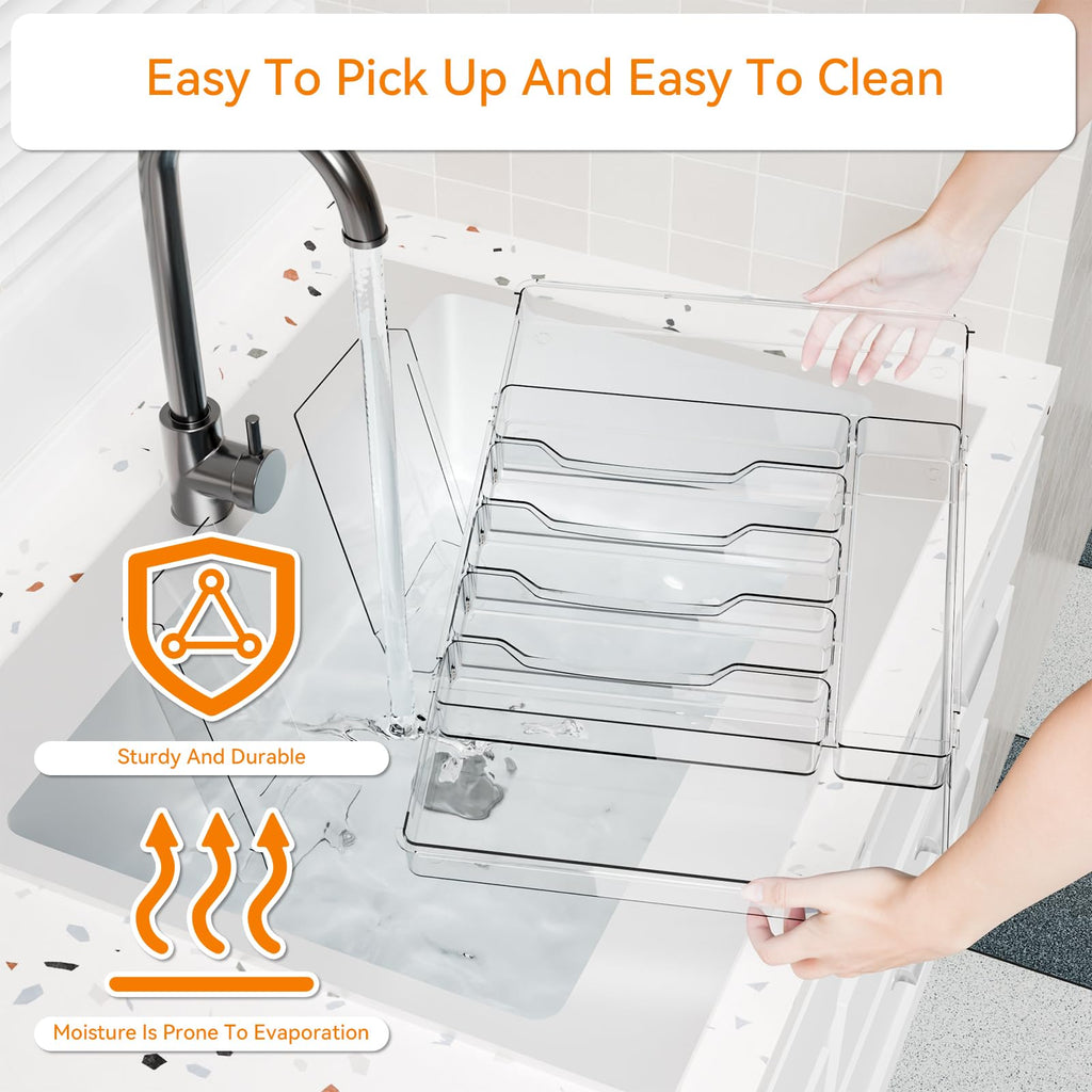Clear Large Expandable Silverware Organizer and Kitchen Utensil Drawer Organizer,Plastic Adjustable Silverware Tray