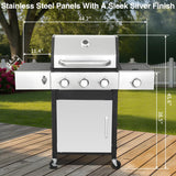 3-Burner Propane Gas Grill with Side Burner, 39,000 BTU Outdoor BBQ Grill with Cast Iron Grates and Storage Cabinet