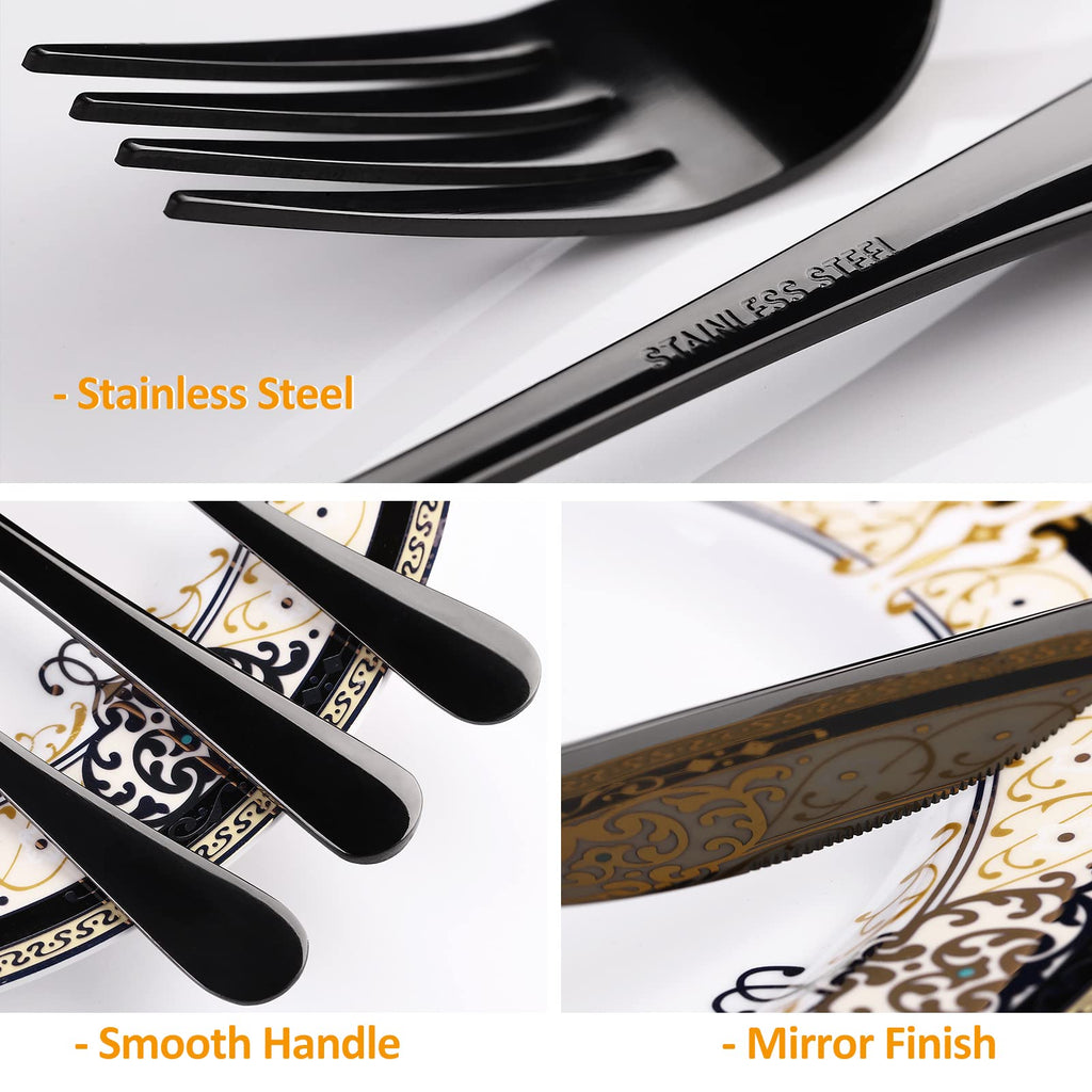 Black Flatware Set for 8, 40-Piece Silverware Set for 8, Utensil Sets Tableware Cutlery, Mirror Polished, Dishwasher