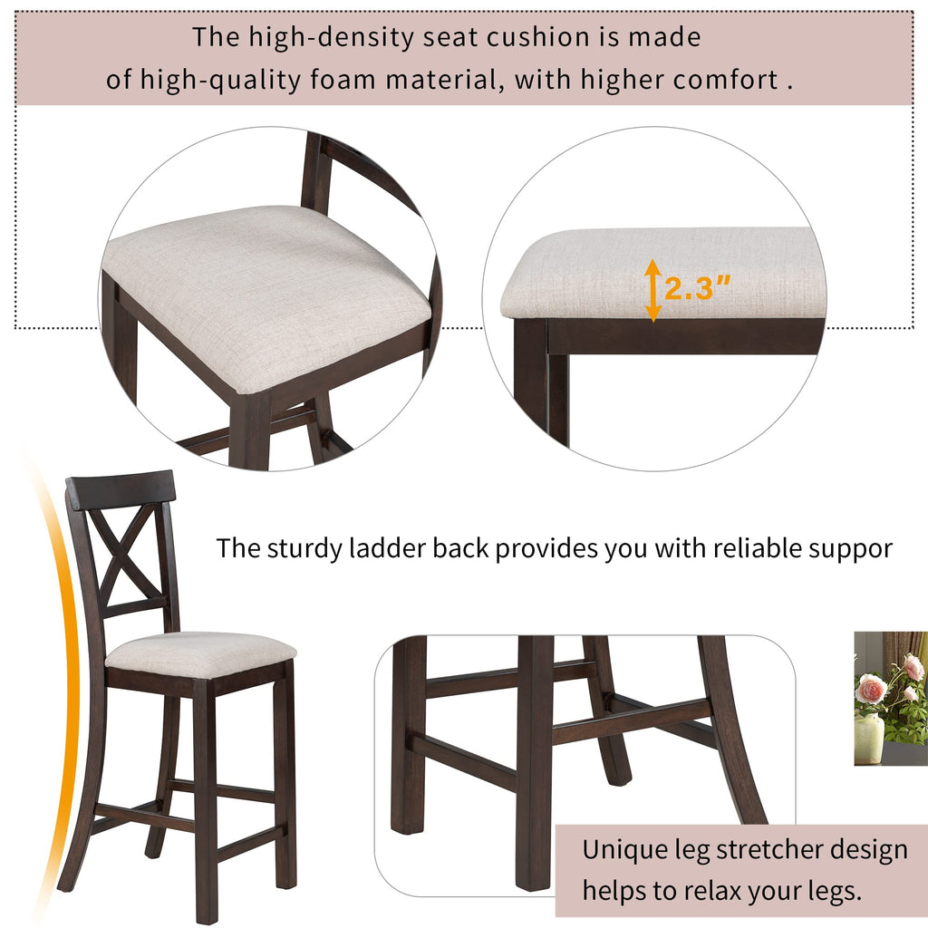 6-Piece Wooden Dining Table Set, Wood Rectangular Table and 4 Upholstered Chairs and 1 Bench, Kitchen Dining Table