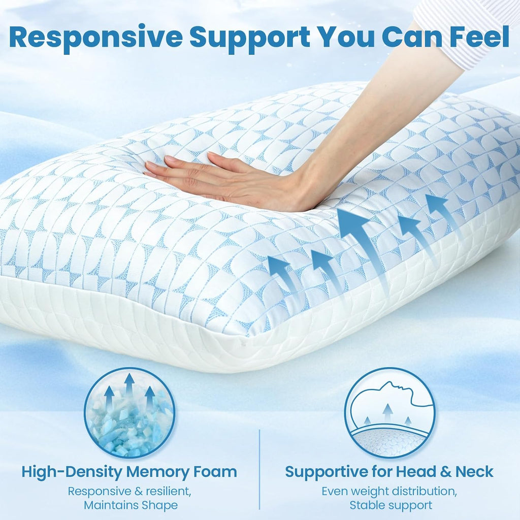 King Size Cooling Firm Shredded Memory Foam Pillows Set of 2 | Adjustable Bed Pillows for Hot Sleepers and Side Back