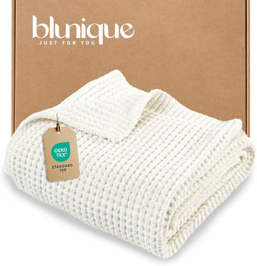 Waffle Knit Throw Blanket, Luxury Cozy Chunky Knit Throw Blanket, 50 x 60 Inch Thick Ultra-Soft Feather Yarn Knitted