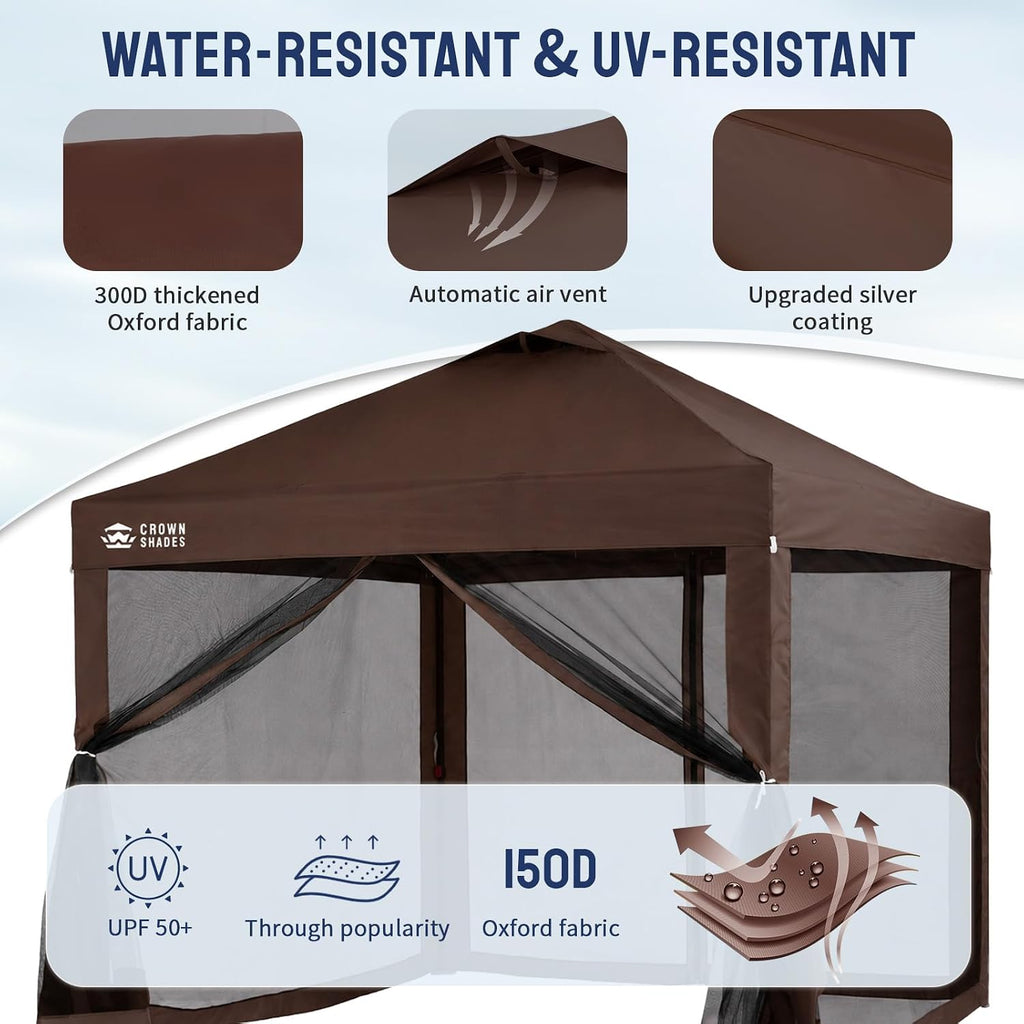 Gazebo 10x10 Pop Up Canopy with Mosquito Netting, Screen Tent with 4 Ropes, 8 Stakes
